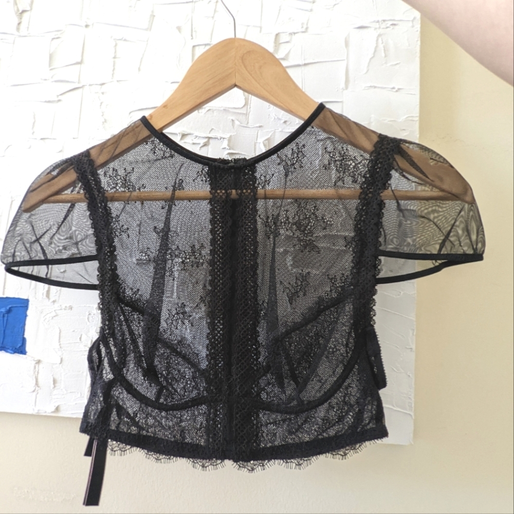 Vintage Victoria Secret Black Lace Crop Bra Top XS